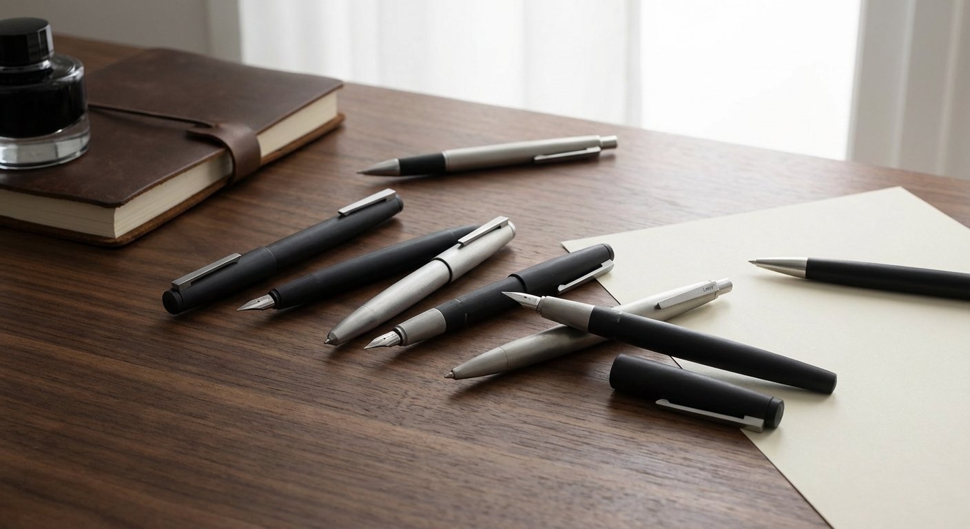 Collezione penne Lamy eleganti su scrivania di design